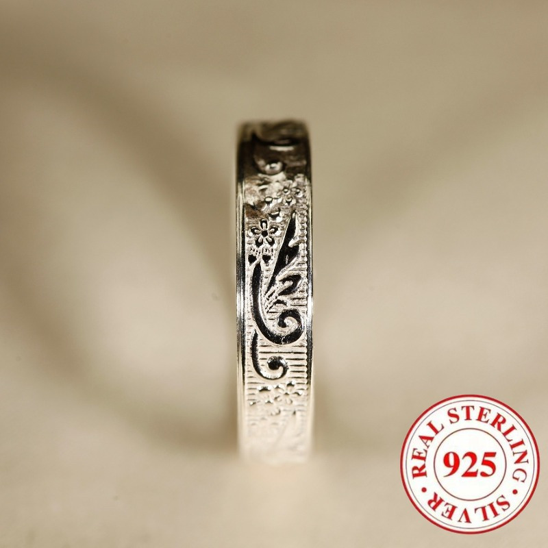 925 Pure Silvery Engraved Pattern Wide Face Ring